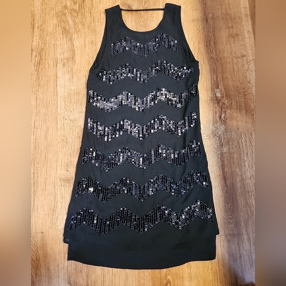 H&M Sleeveless Flapper Beaded and Sequin Chiffon Party Dress Black Ladies Sz 2